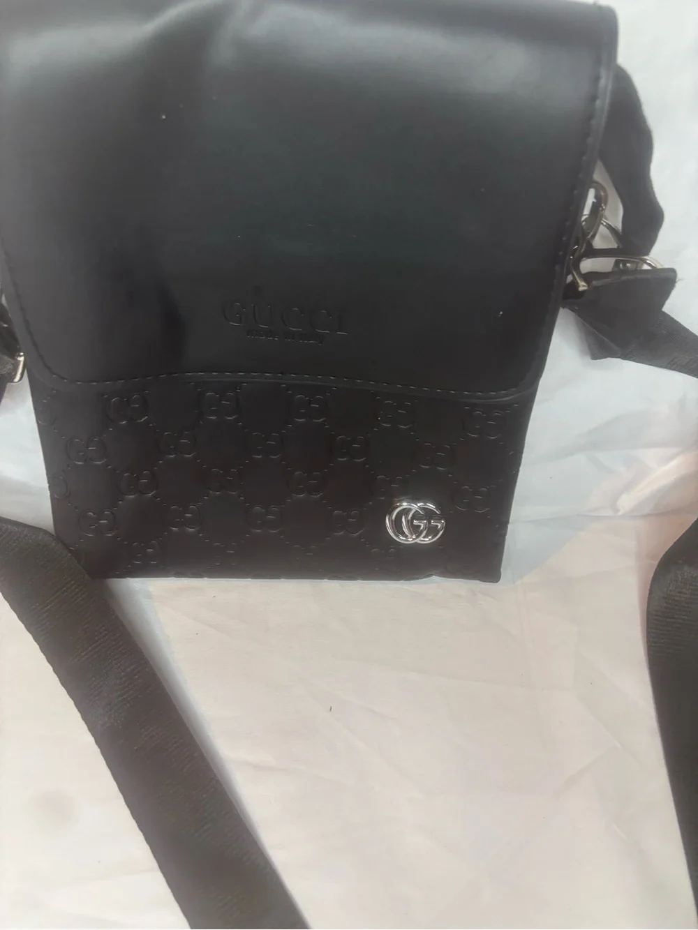 Gucci Black Nylon Messenger Bag with Silver Hardware
